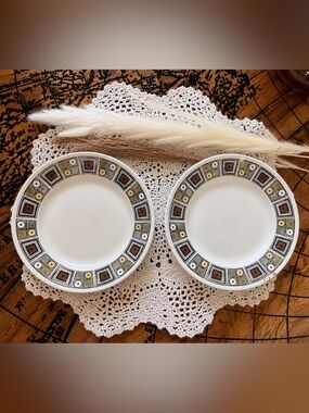 Vintage Broadhurst Ironstone Salad Plates | Kathie Winkle Geometric Mid-Century